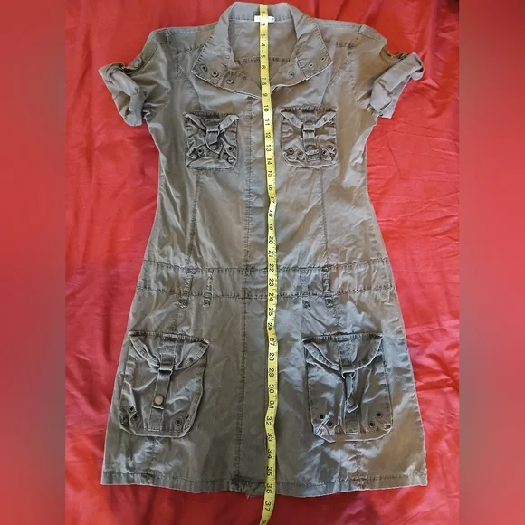 Vintage y2k olive green cargo mini dress - Picture 5 of 10
